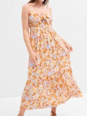 GAP Tie Front Tiered Maxi Dress Floral Orange White Plus Size XXL Women’s